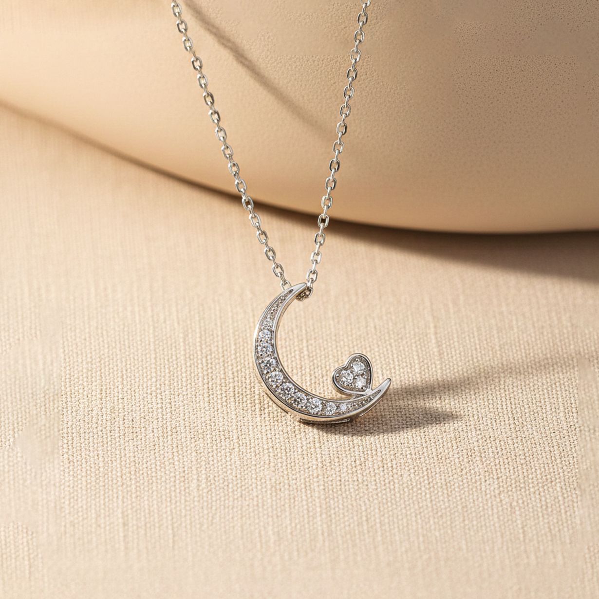 Silver Moon to Heart Necklace