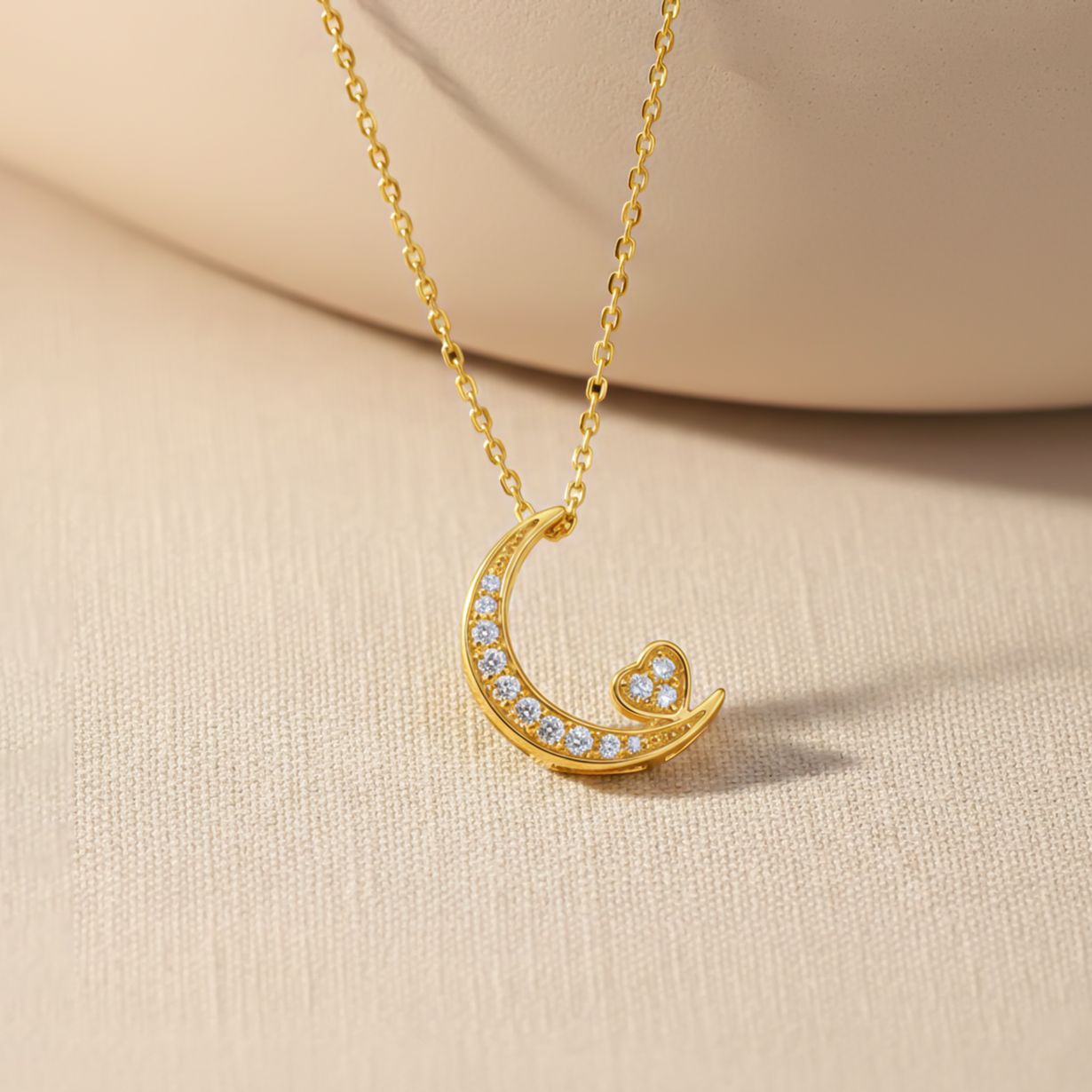 Silver Moon to Heart Necklace