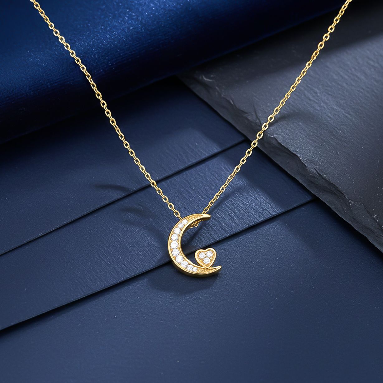 Silver Moon to Heart Necklace