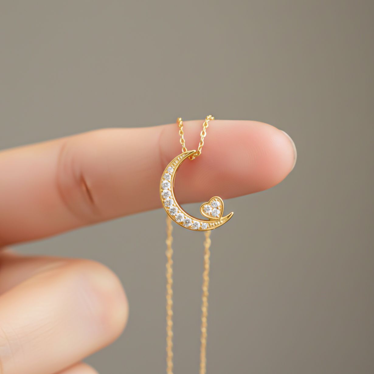Silver Moon to Heart Necklace