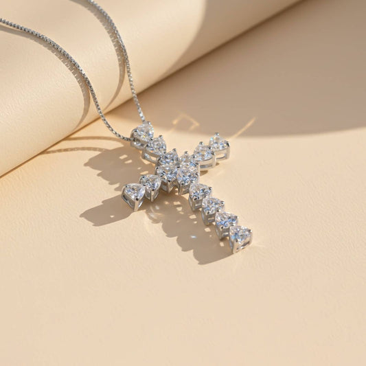 Silver Heart Cut CZ Cross Pendant