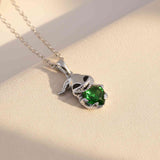 Silver Bunny Charm Green Emerald Pendant