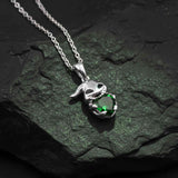 Silver Bunny Charm Green Emerald Pendant