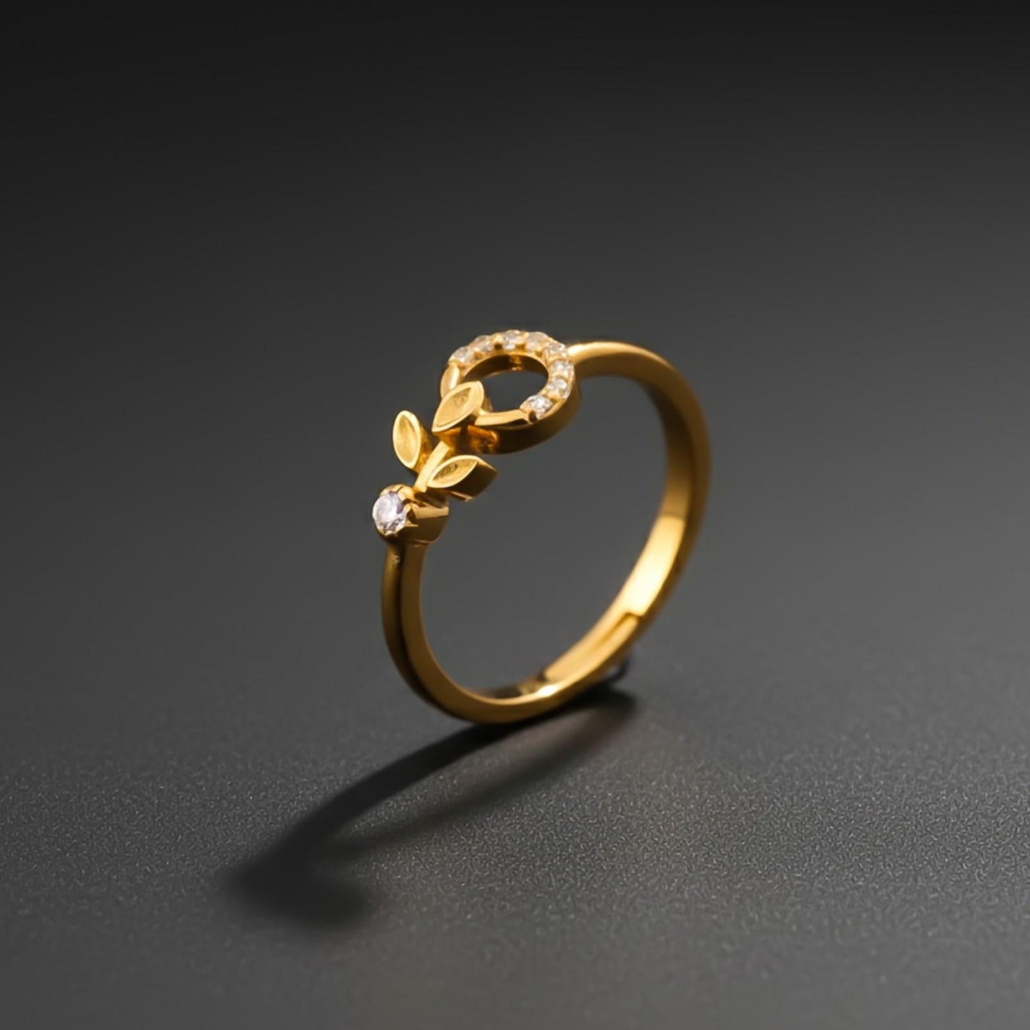 Silver Leaf Open Circle Ring