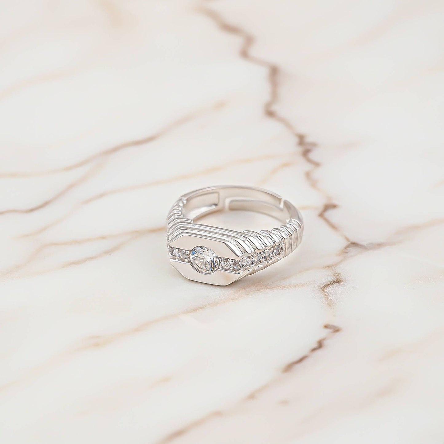 Silver CZ Chest Men's Band Ring