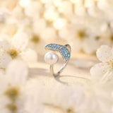 Silver Blue Dolphin Pearl Ring Gold Vermeil (2.5 Micron)