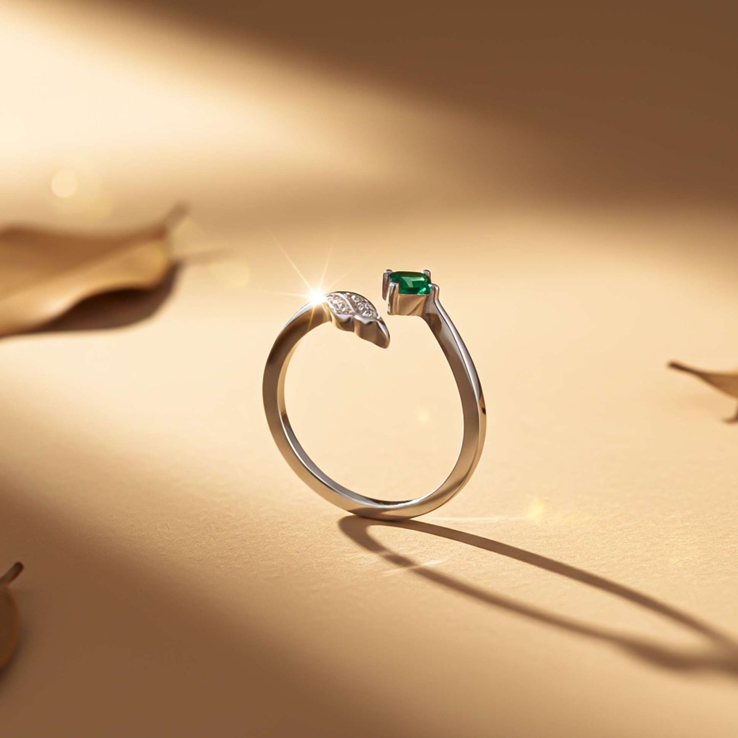 Silver Green Artistic Wings Ring