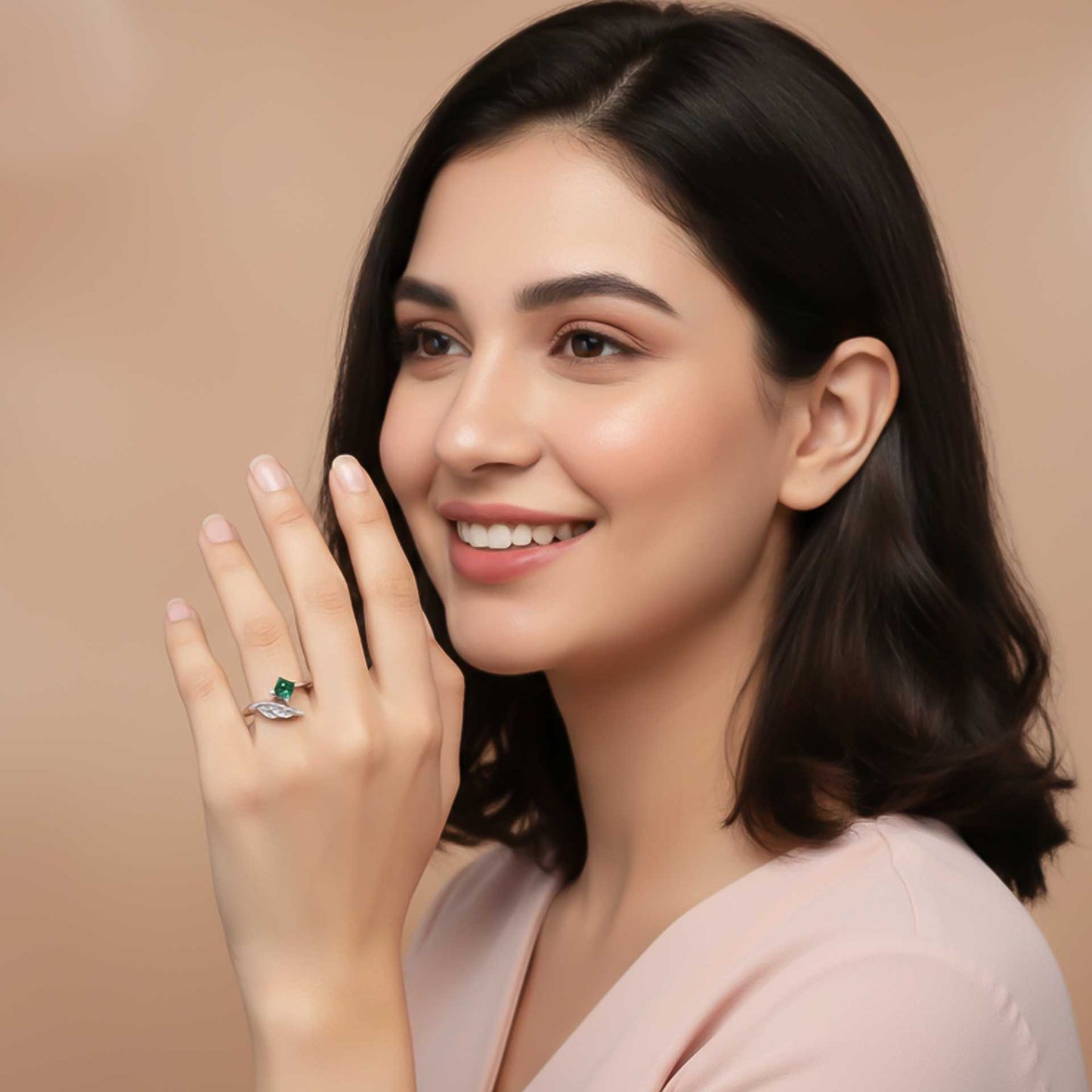 Silver Green Artistic Wings Ring
