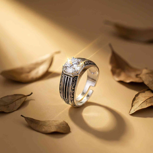 Silver Black Enamel Ring For Men