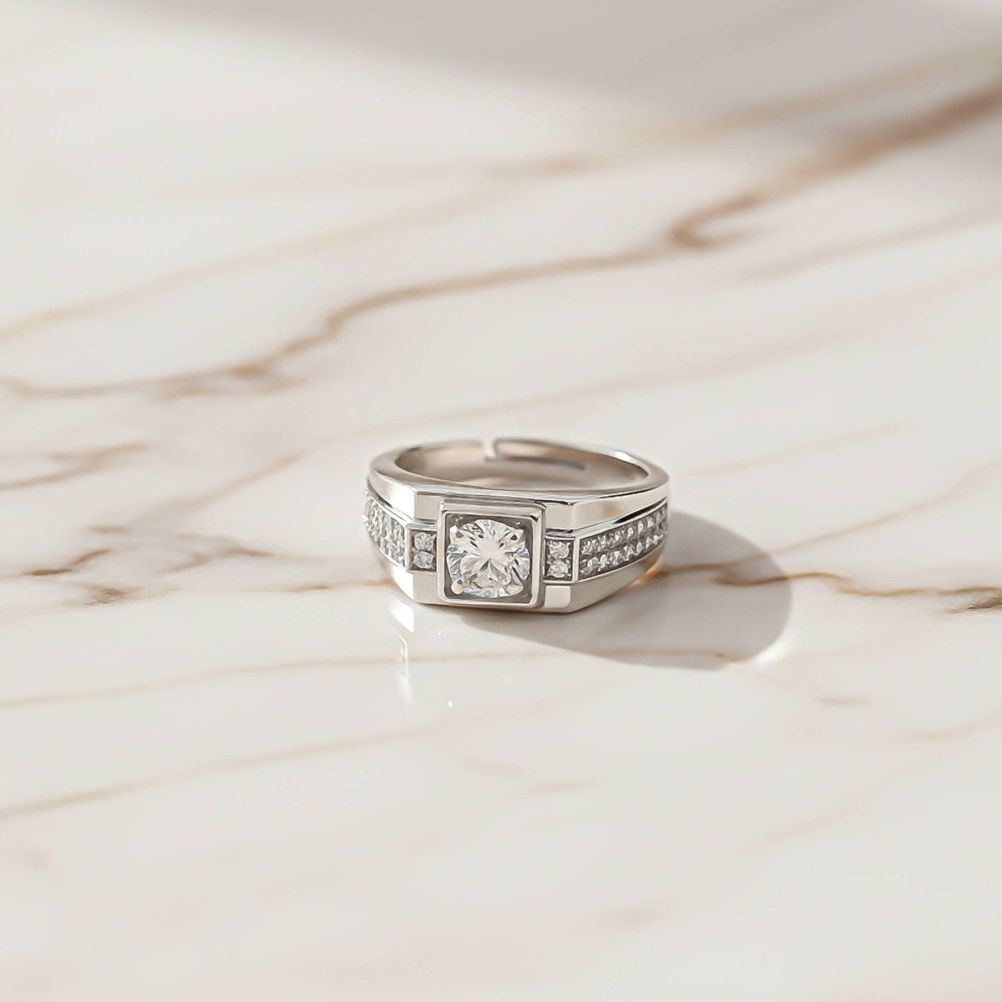 Silver Cocktail Solitaire Ring For Men's