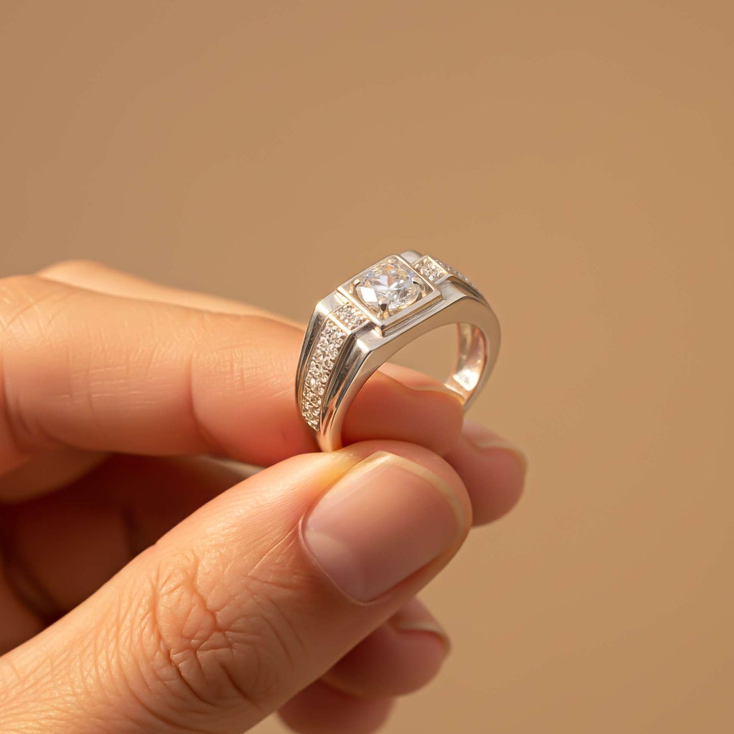 Silver Cocktail Solitaire Ring For Men's