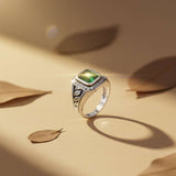 Silver Emerald Signet Greek Ring For Him Gold Vermeil (2.5 Micron)