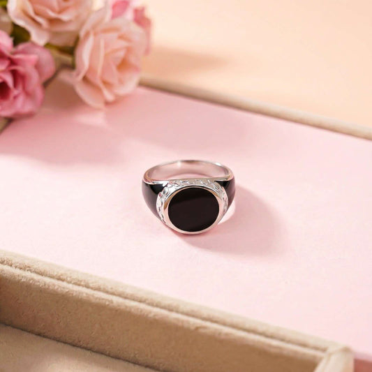 Silver Black Signet Ring for Men