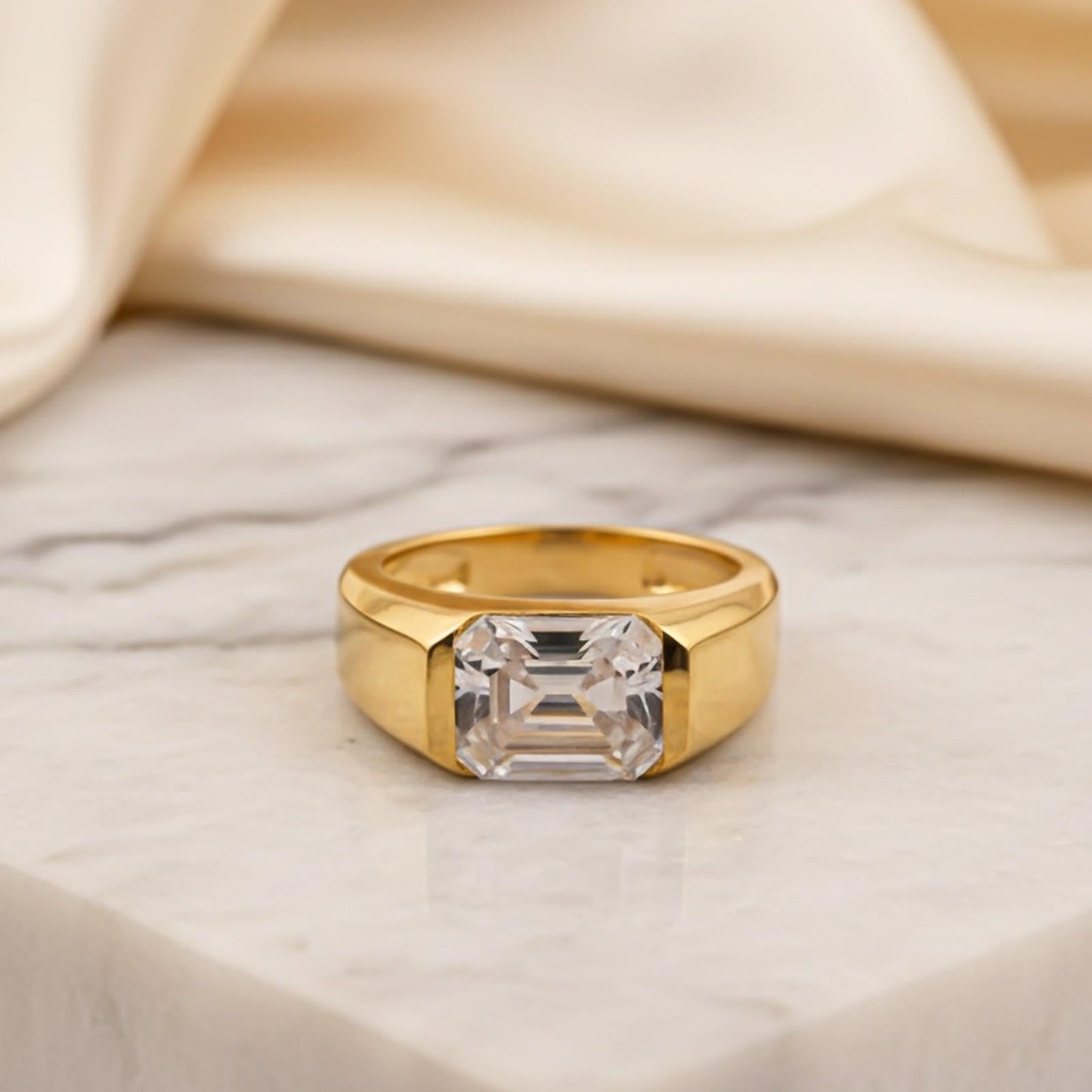 Silver Emerald Cut Signet Ring For Him