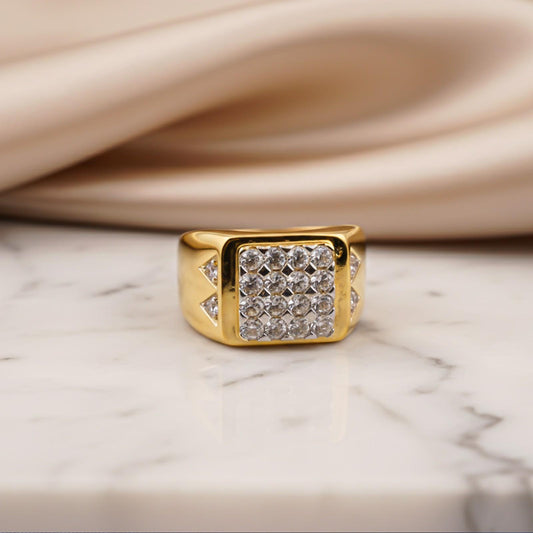 Silver Square Cluster Signet Ring for For Him