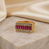Silver Ruby & Diamond Multi-Row Statement Ring for Him Gold Vermeil (2.5 Micron)