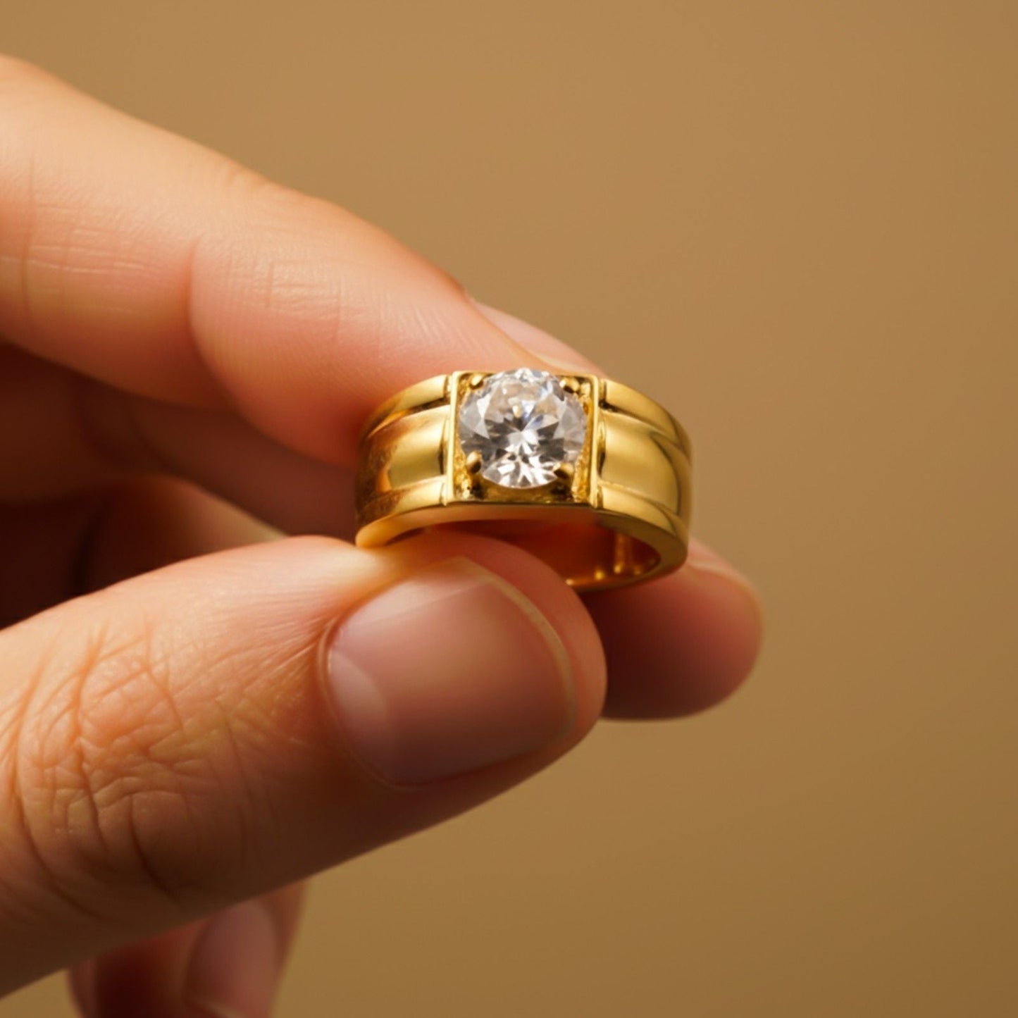 Silver Classic Solitaire Statement Ring for Him