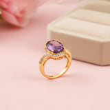 Silver Oval Amethyst Halo Ring for Women Gold Vermeil (2.5 Micron)