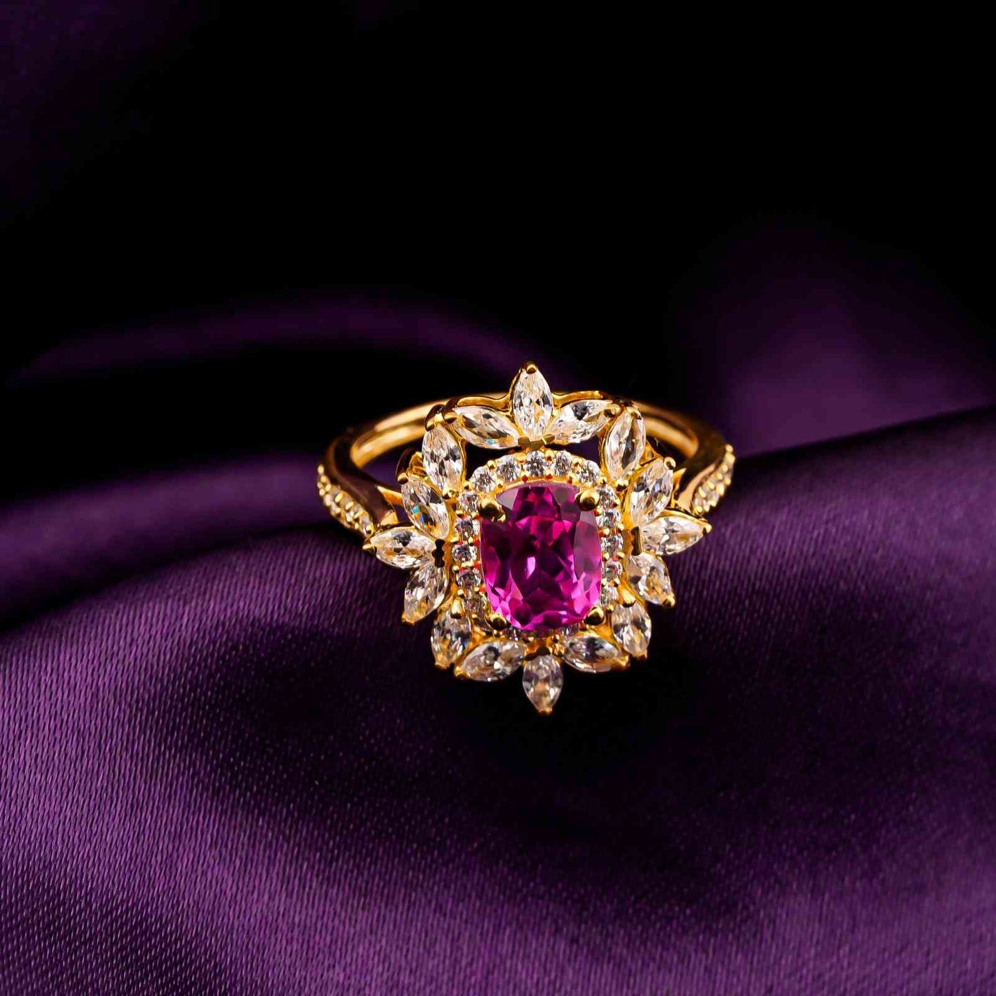 Silver Floral Halo Statement Ring for Women