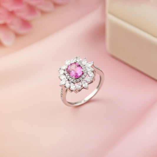 Silver Floral Halo Statement Ring for Women