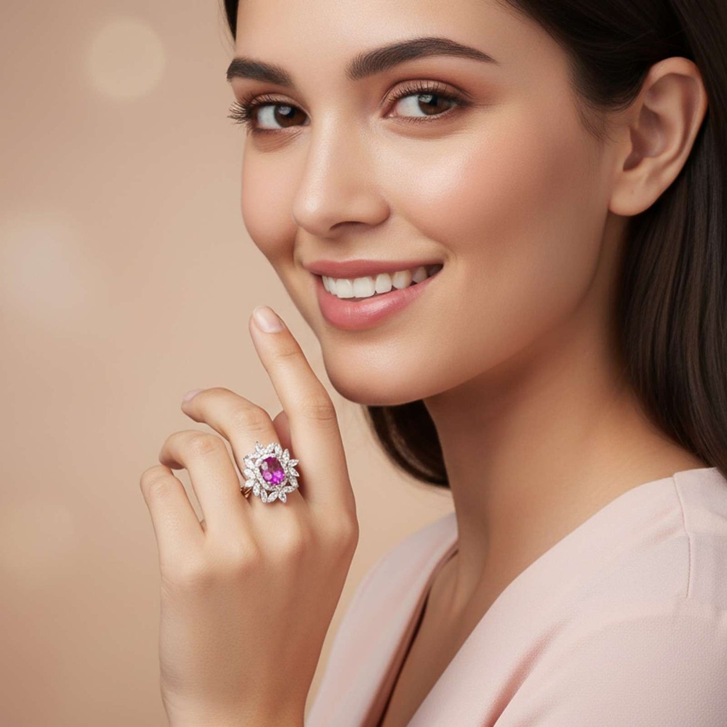 Silver Floral Halo Statement Ring for Women