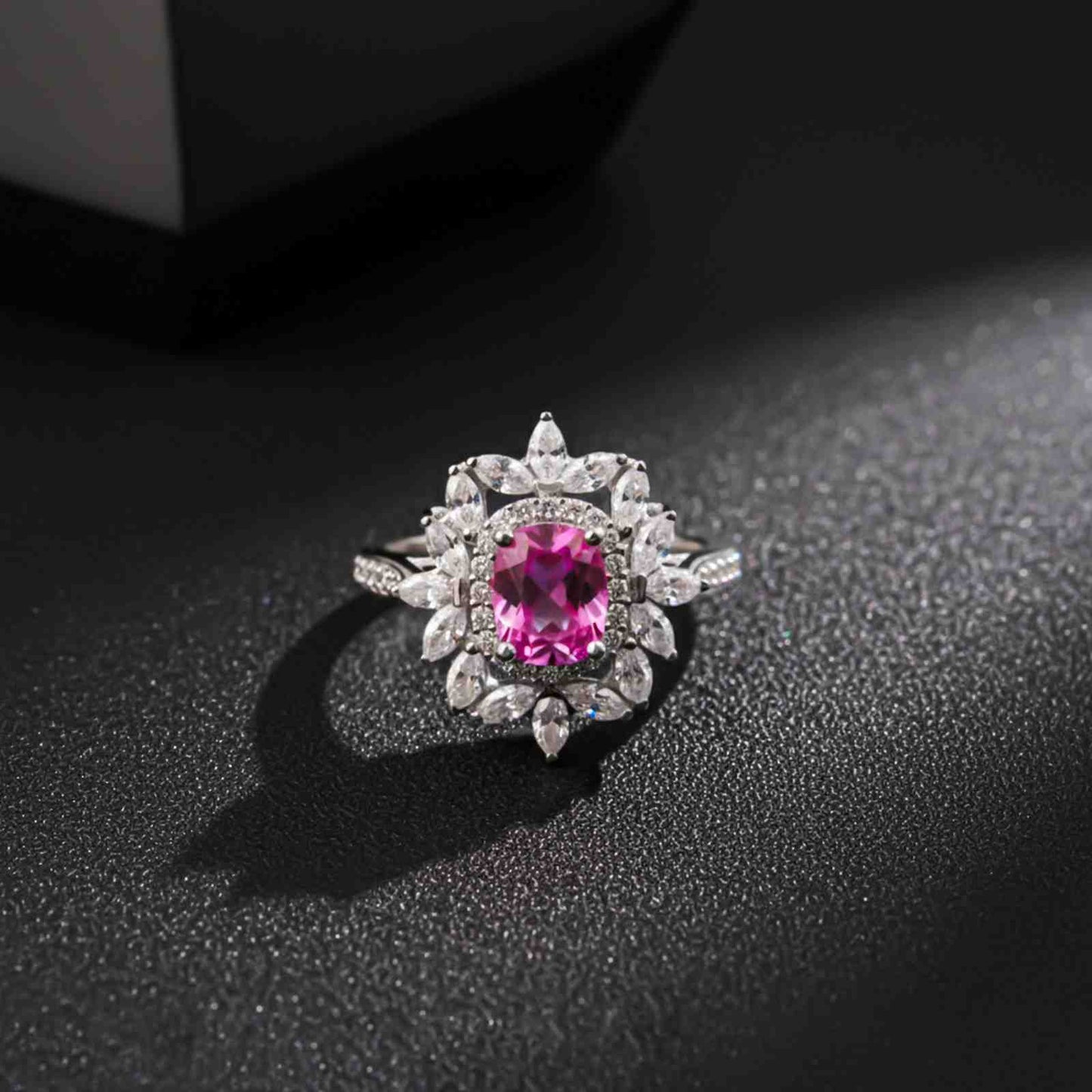 Silver Floral Halo Statement Ring for Women