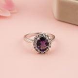 Silver Amethyst Halo Ring for Women Gold Vermeil (2.5 Micron)