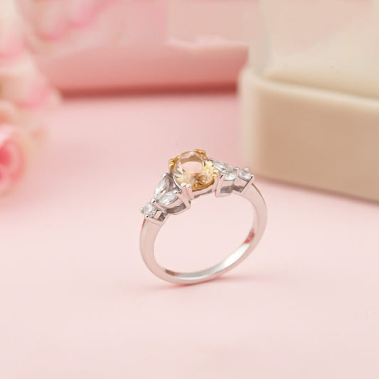 Silver Champagne Three-Stone Ring for Women