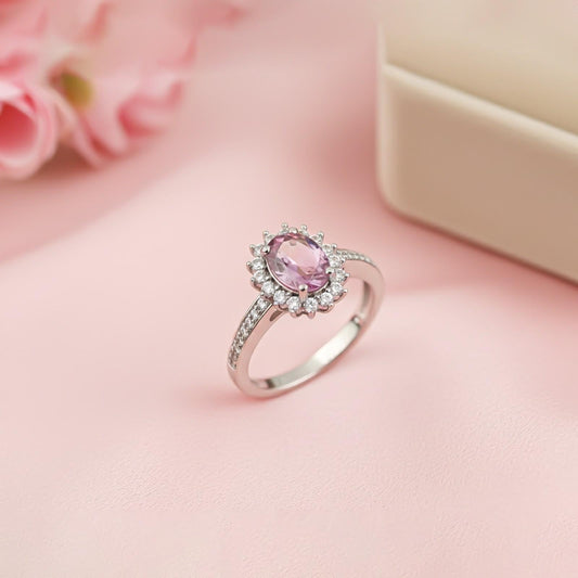 Silver Amethyst Halo Ring for Women