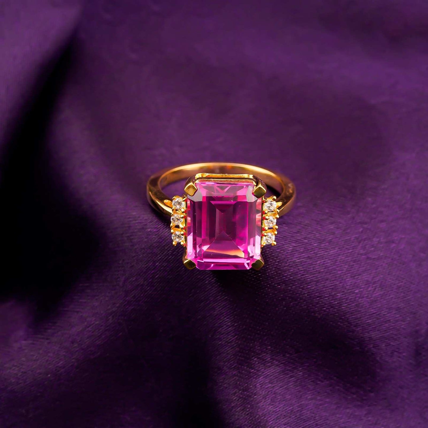 Silver Pink Sapphire Statement Ring for Women