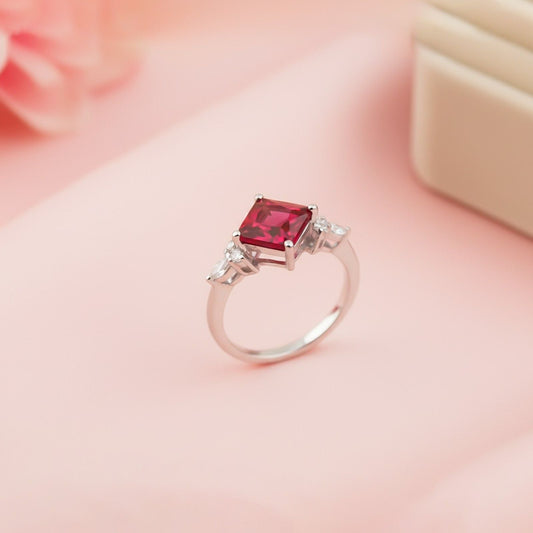 Silver Princess Red Ruby Statement Ring
