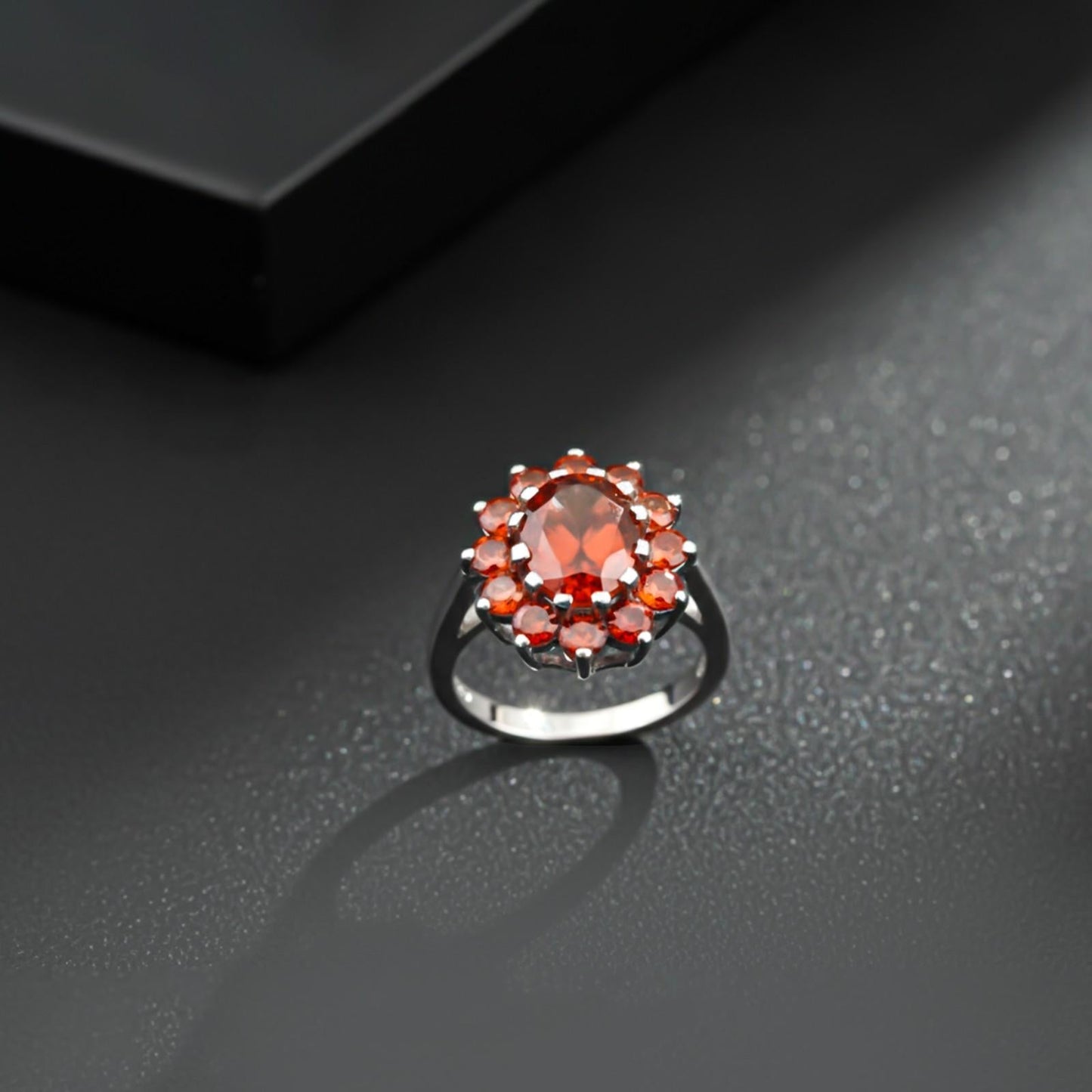 Silver Garnet Halo Ring for Women