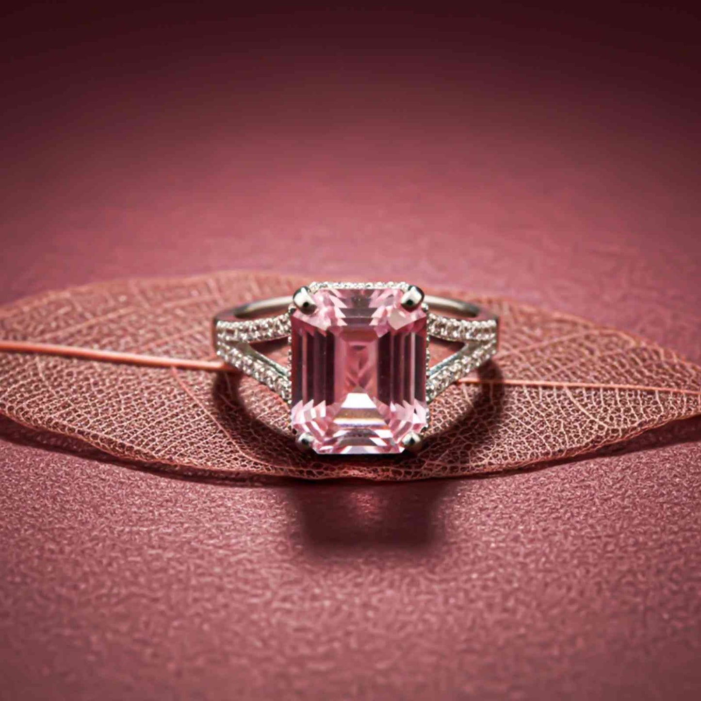 Silver Emerald Pink Sapphire Halo Ring