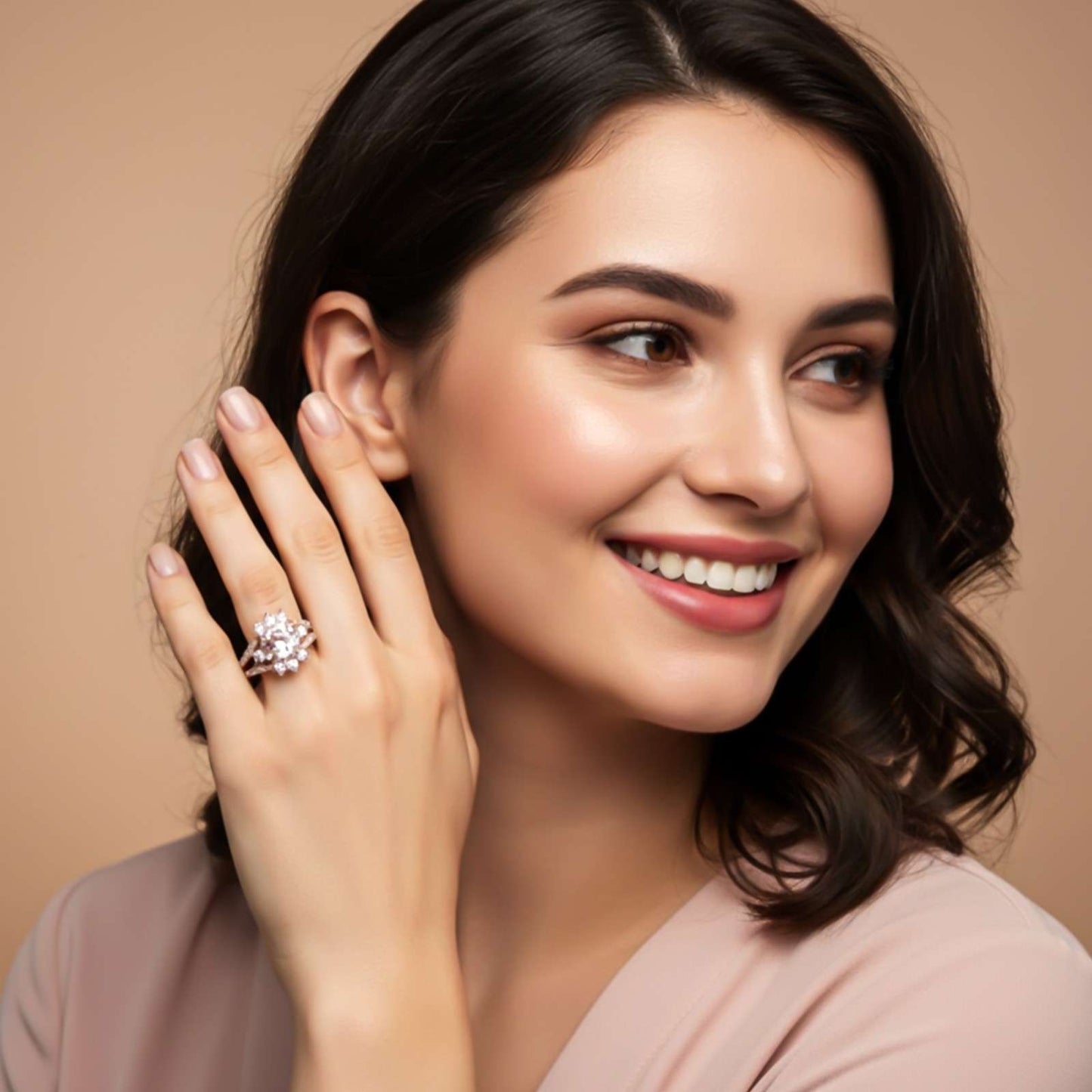 Silver Pink Sapphire Floral Halo Ring