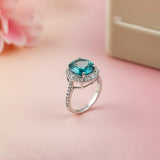 Silver Aquamarine Halo Statement Ring Gold Vermeil (2.5 Micron)