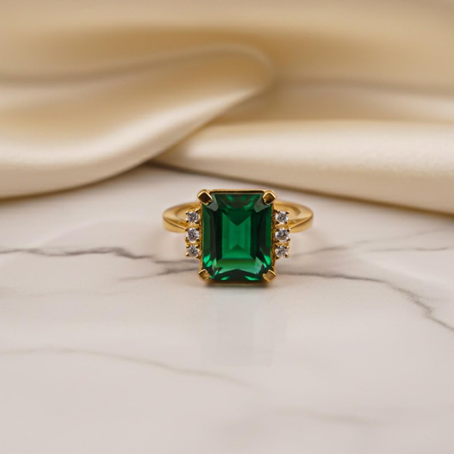 Silver Emerald Statement Ring for Women Gold Vermeil (2.5 Micron) - alternate view