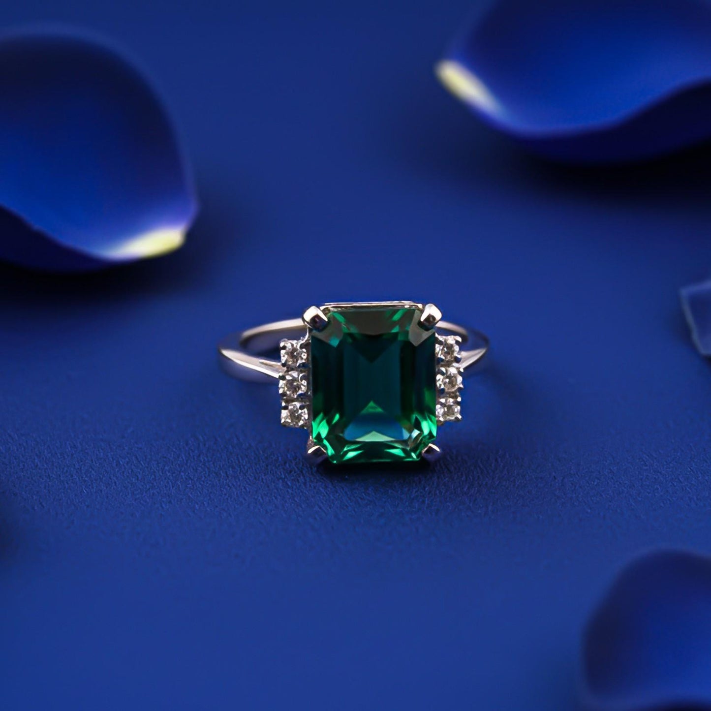 Silver Emerald Statement Ring for Women Gold Vermeil (2.5 Micron) - side view