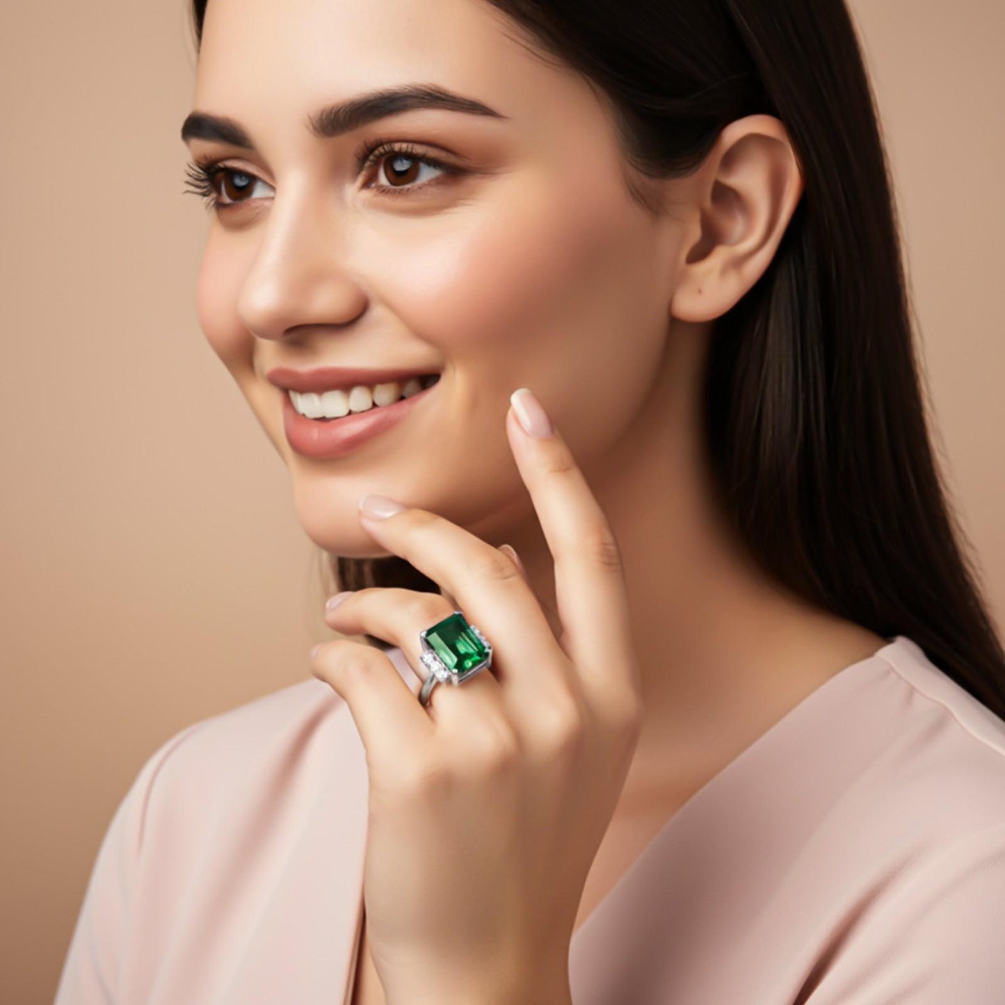 Silver Emerald Statement Ring for Women Gold Vermeil (2.5 Micron) - jewelry detail