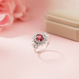 Silver Ruby Floral Halo Statement Ring Gold Vermeil (2.5 Micron)