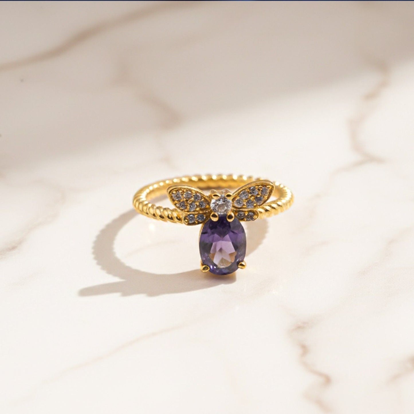 Silver Alexandrite Butterfly Ring for Women