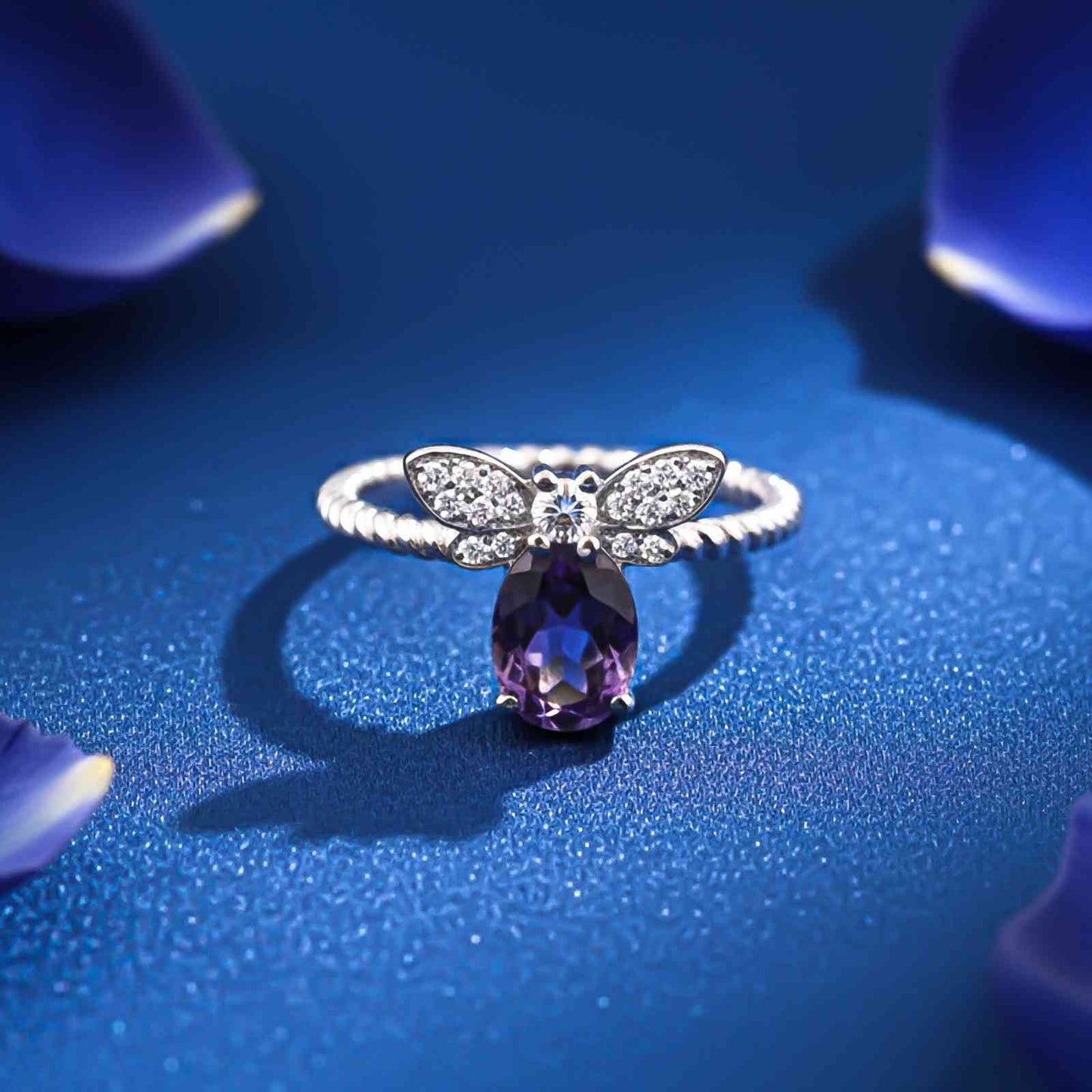 Silver Alexandrite Butterfly Ring for Women