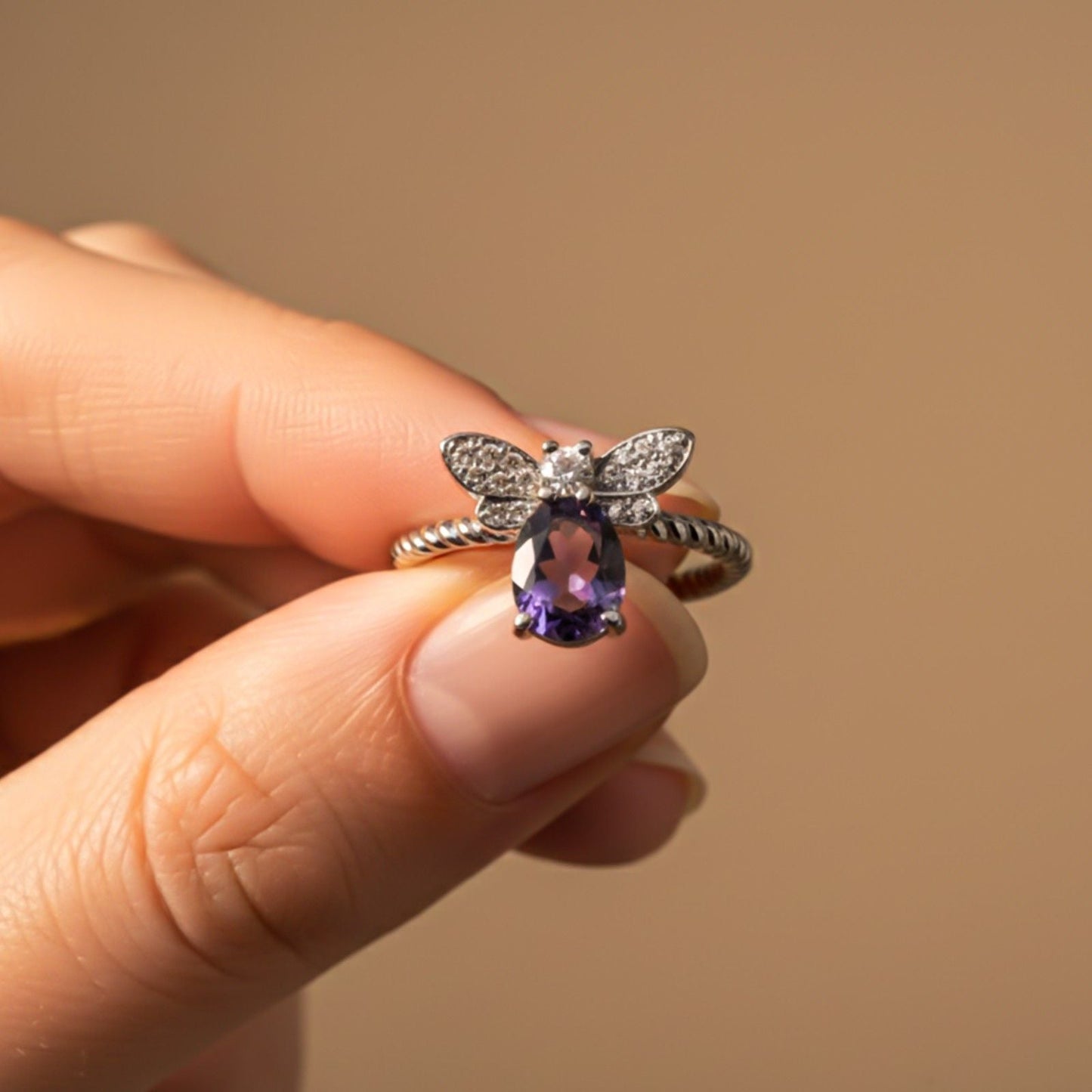 Silver Alexandrite Butterfly Ring for Women