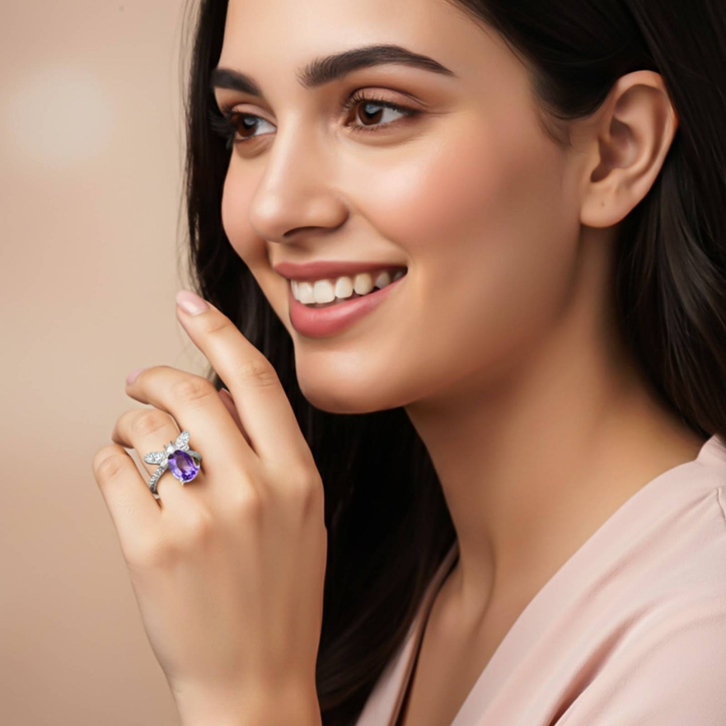 Silver Alexandrite Butterfly Ring for Women