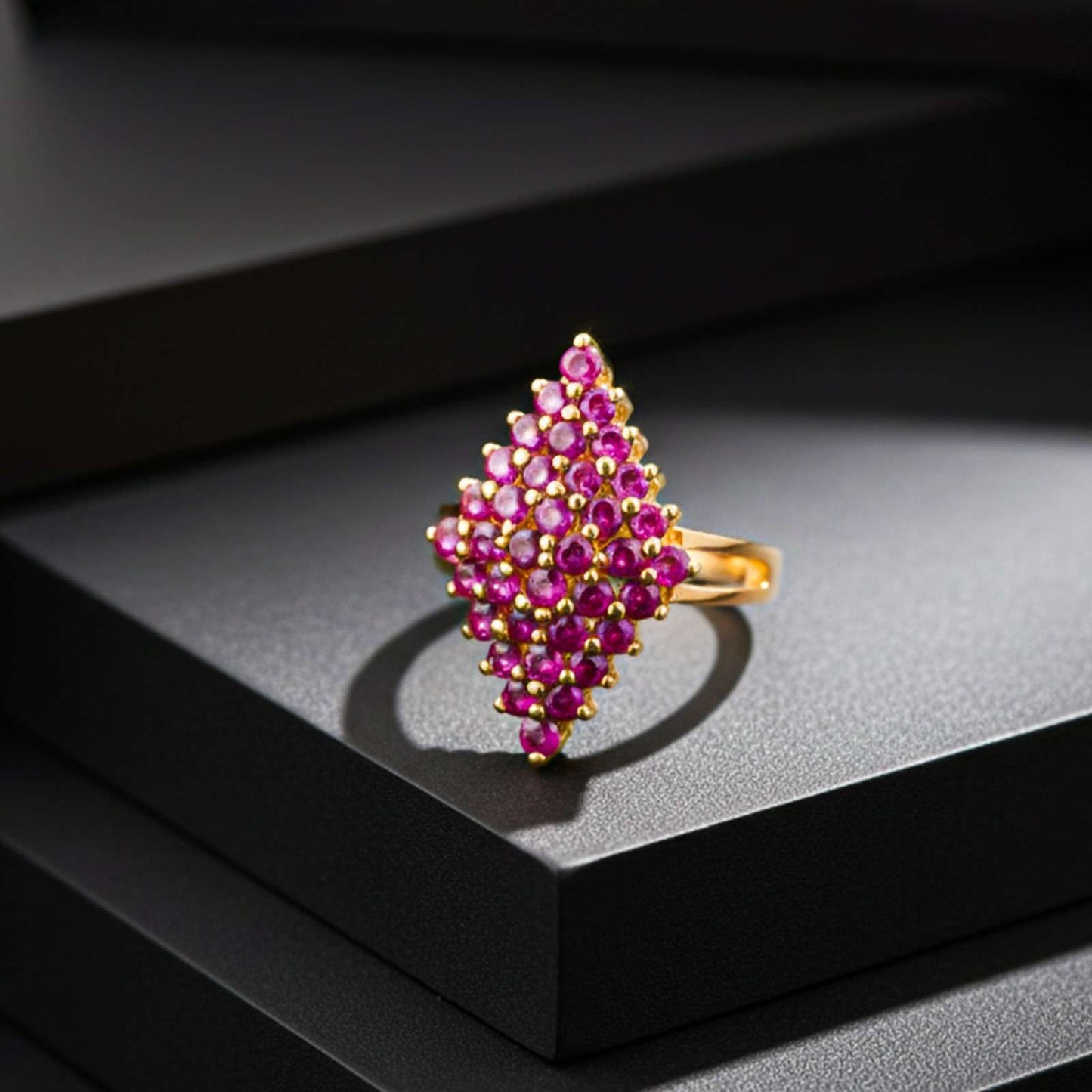 Silver Ruby Cluster Statement Ring