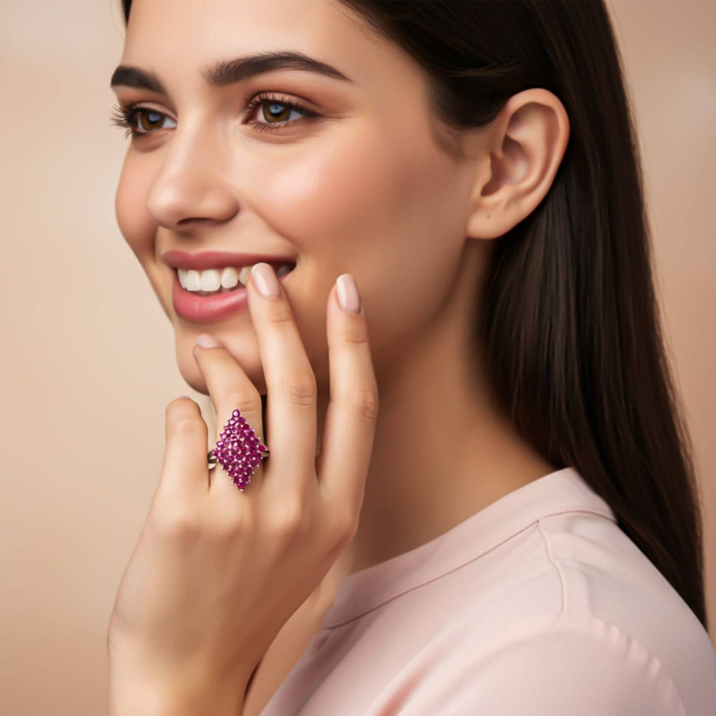 Silver Ruby Cluster Statement Ring