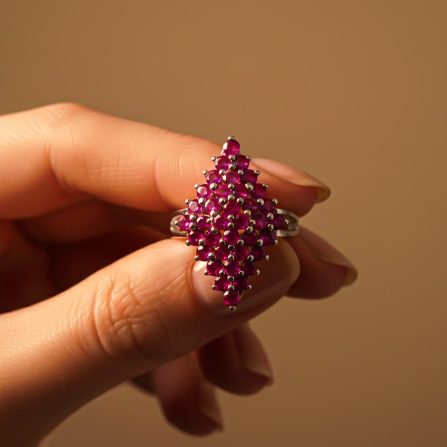 Silver Ruby Cluster Statement Ring
