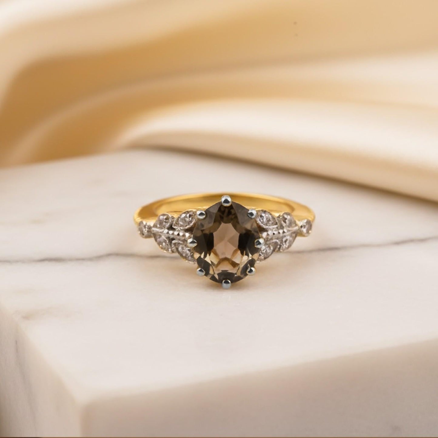 Silver Morganite Oval Halo Ring