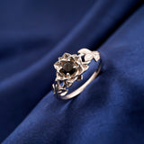 Silver Black Onyx Floral Vintage Ring