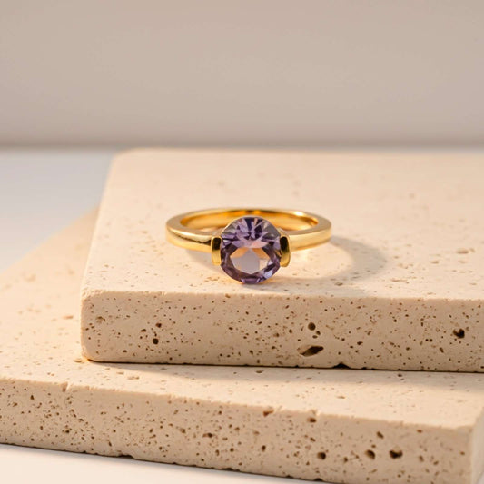 Silver Amethyst Solitaire Ring