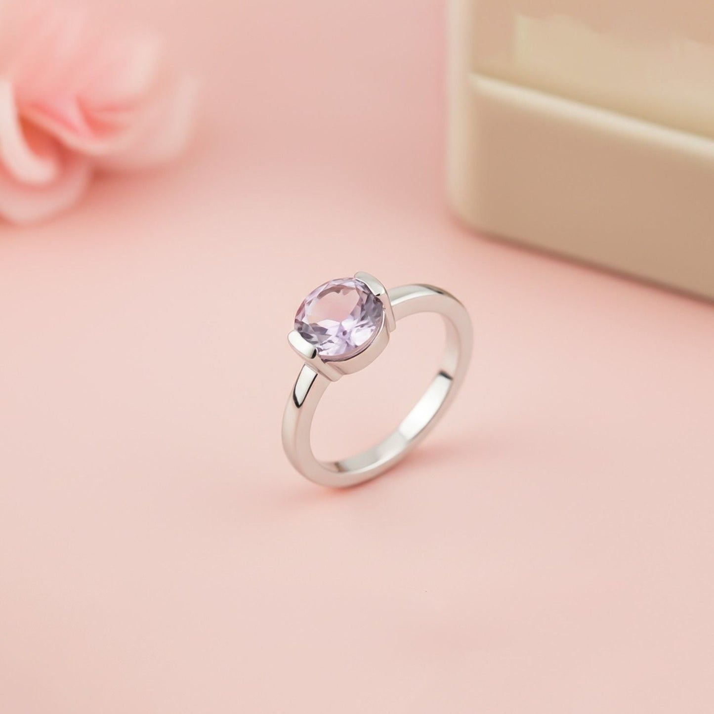Silver Amethyst Solitaire Ring